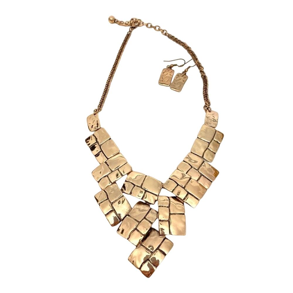 Set - Gold Tone Statement Necklace and Earrings